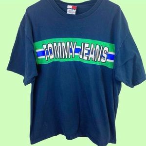 90s vintage Tommy Hilfiger Dark Navy Blue Short sleeve shirt with Tommy logo